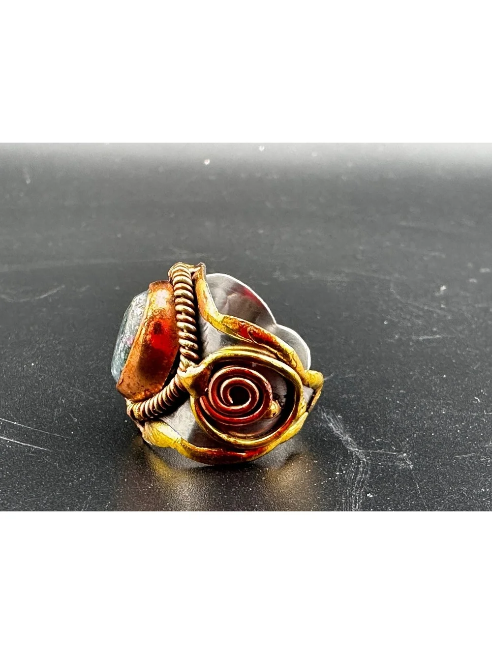 Mixed Metal and Ruby Fuchsite Stone Ring